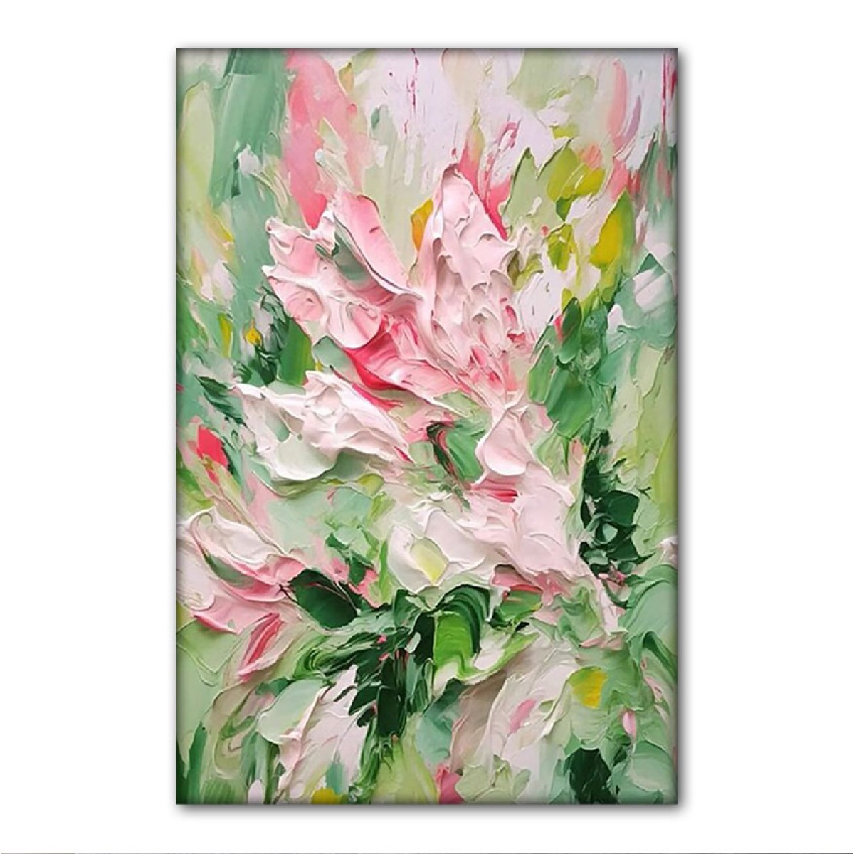 Abstract Pink Flowers 3d Heavy Textured Partial Oil Painting